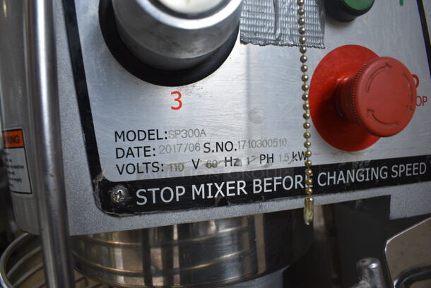 Omcan Model SP300A Metal Floor Style Planetary 30 Quart Dough Mixer w/ Stainless Steel Mixing Cup, Bowl Guard, Paddle, Whisk and Dough Hook Attachments. 110 Volts, 1 Phase. 22x24x45. Tested and Working! - Image 8 of 8