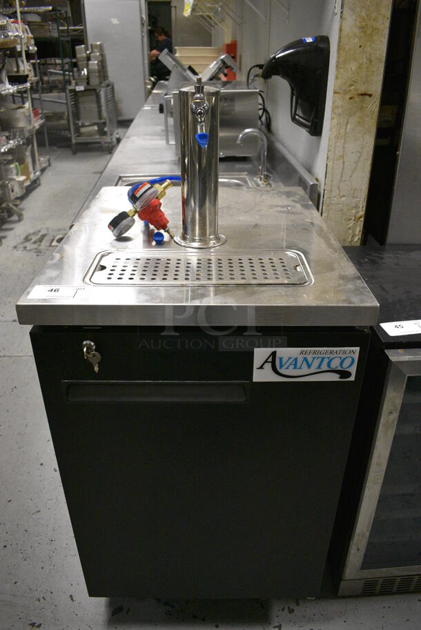 Avantco 178UDD1HC Stainless Steel Commercial Direct Draw Kegerator w/ Beer Tower and Coupler on Commercial Casters. 115 Volts, 1 Phase. 23.5x30.5x51. Item Was in Working Condition on Last Day of Business. (kitchen)