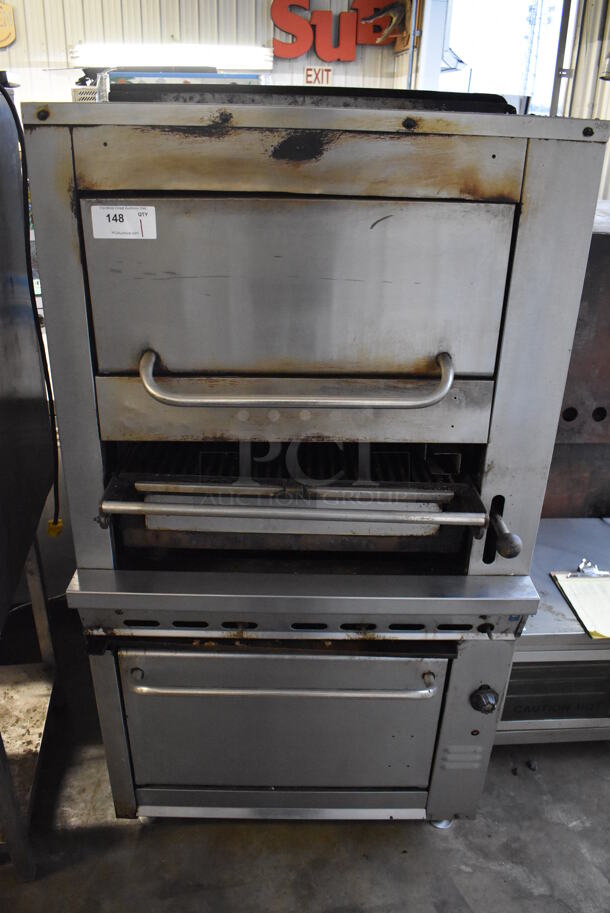 Stainless Steel Commercial Floor Style Gas Powered Vertical Upright Broiler. 36x37x69