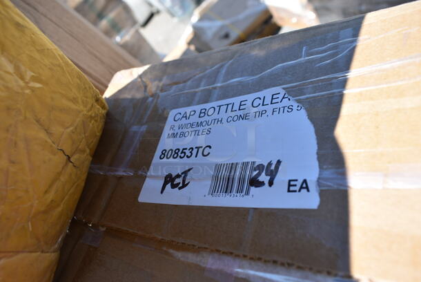 PALLET LOT of 24 BRAND NEW Boxes Including 80853TC Tablecraft 53TC Clear Widemouth Cone Tip Cap for Squeeze Bottles with a 53 mm Opening, 500CC12 Choice Clear PET Customizable Plastic Cold Cup - 12 oz. - 1000/Case, 500MFTN Lavex Natural Brown Kraft M-Fold (Multifold) Towel - 4000/Case, 5002WRAPNAP Choice WrapNap White 1/4 Fold 2-Ply Dinner Napkin 16" x 16" - 3000/Case, 50012DWALLW Choice 12 oz. White Smooth Double Wall Paper Hot Cup - 500/Case, 127P2C Choice Clear Plastic Souffle Cup / Portion Cup - 2 oz. - 2500/Case, 3 Box 500LFLAT Choice Clear Flat Lid with Straw Slot - 9, 12, 16, 20, and 24 oz. - 1000/Case, 303COLOR14YE Acopa Capri 13 3/4" x 10 1/2" Citrus Yellow Oval Stoneware Coupe Platter - 12/Case, 5002DNAP Choice White 2-Ply Dinner Napkin 17" x 15" - 3000/Case, 160TCP54120BK Choice 54" x 120" Rectangular Black 100% Spun Polyester Hemmed Cloth Table Cover. 24 Times Your Bid!  - Image 3 of 12