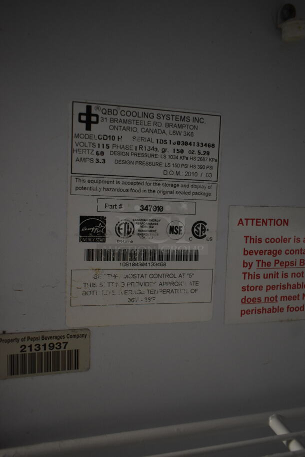 QBD CD10 H Metal Commercial Single Door Reach In Cooler Merchandiser w/ Poly Coated Racks. 115 Volts, 1 Phase. Tested and Powers On But Does Not Get Cold - Image 5 of 5