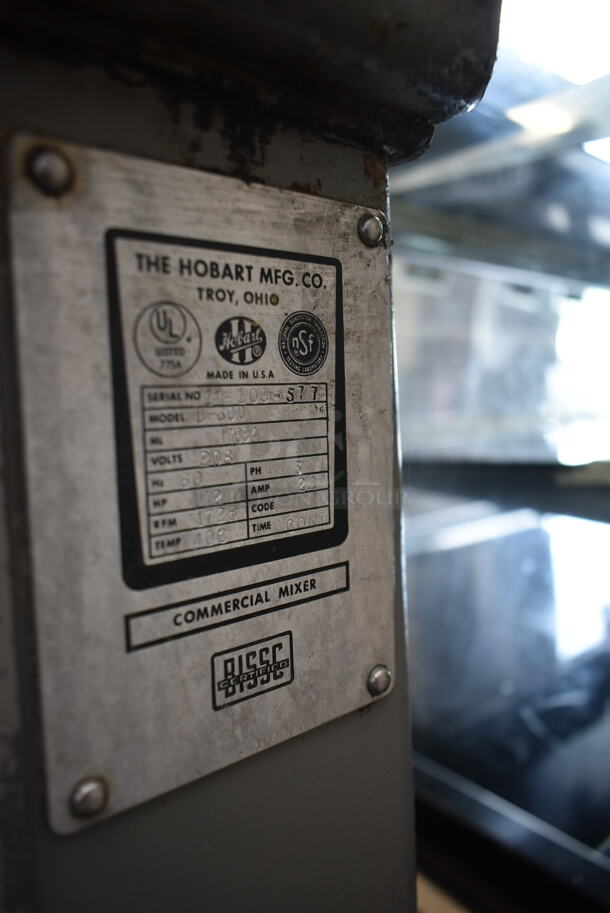 Hobart D-300 Metal Commercial Floor Style 30 Quart Planetary Dough Mixer w/ Metal Mixing Bowl, Meat Grinder Piece, Dough Hook and Paddle Attachment. 208 Volts, 3 Phase. - Image 7 of 7