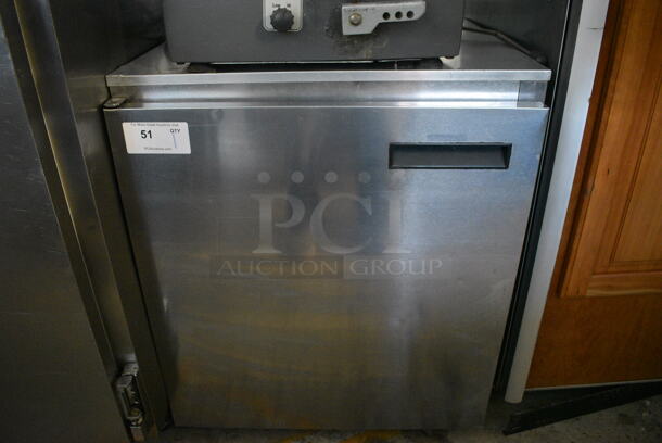2012 Delfield Model 406CA-DHL-DD1 Stainless Steel Commercial Single Door Undercounter Cooler on Commercial Casters. 115 Volts, 1 Phase. 27.5x28.5x32. Tested and Powers On But Temps at 60 Degrees