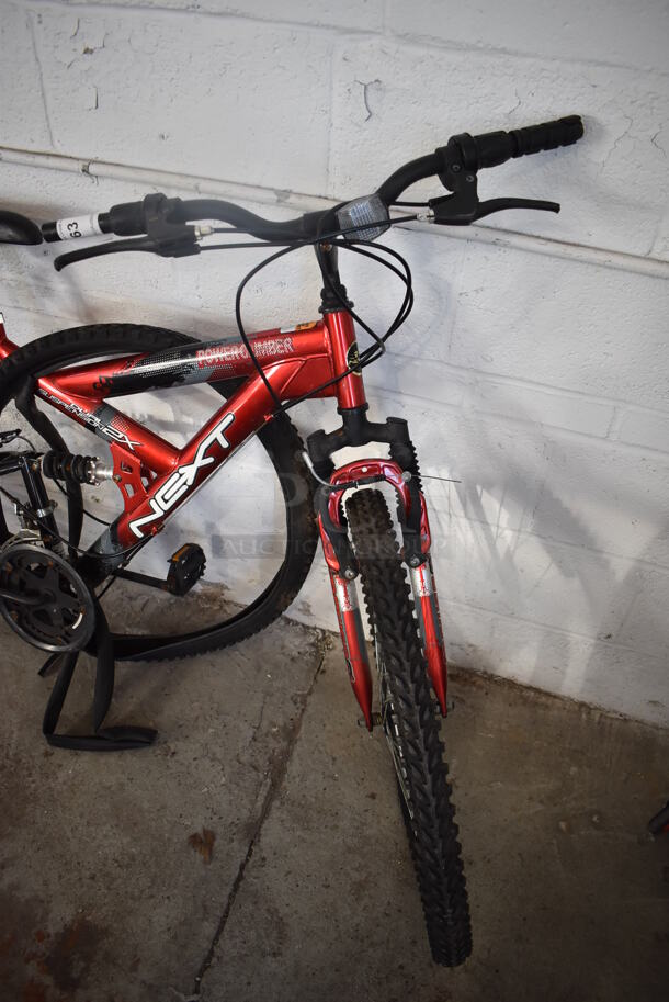 Next Dual Suspension Power Climber Metal Red Mountain Bicycle. 24x67x42 - Image 2 of 7