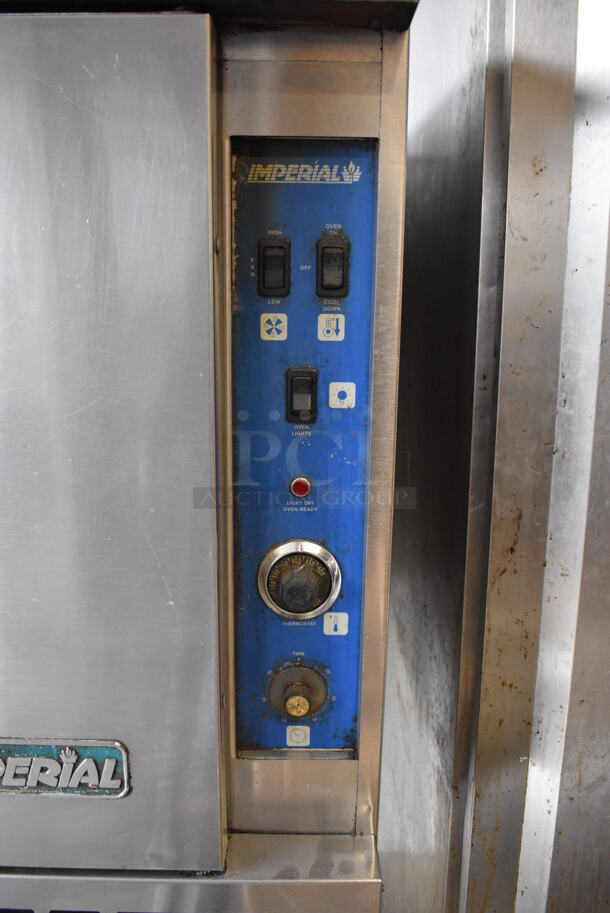 Imperial Stainless Steel Commercial Natural Gas Powered Full Size Convection Oven w/ View Through Door, Solid Door, Thermostatic Controls and Metal Oven Racks on Metal Legs. 38x40x61 - Image 5 of 8