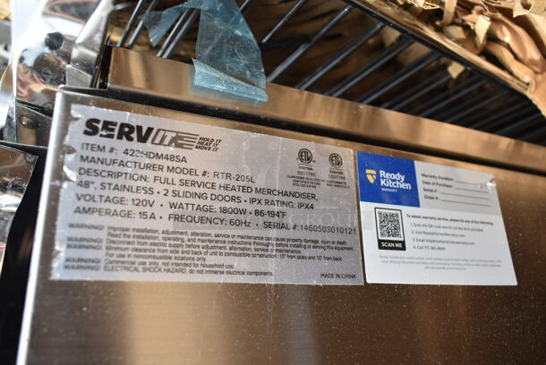 BRAND NEW SCRATCH AND DENT! ServIt 423HDM48SA Stainless Steel 48" Self / Full Service 3 Shelf Countertop Heated Display Case with Sliding Doors. See Pictures For Damage and Glass Is All Broken/Missing.  - Image 3 of 3