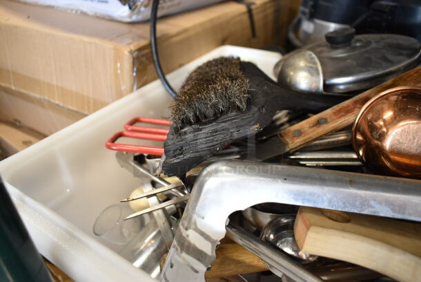ALL ONE MONEY! Lot of Various Items Including Utensils, Metal Lid, Scraper in Poly Bin - Image 5 of 5