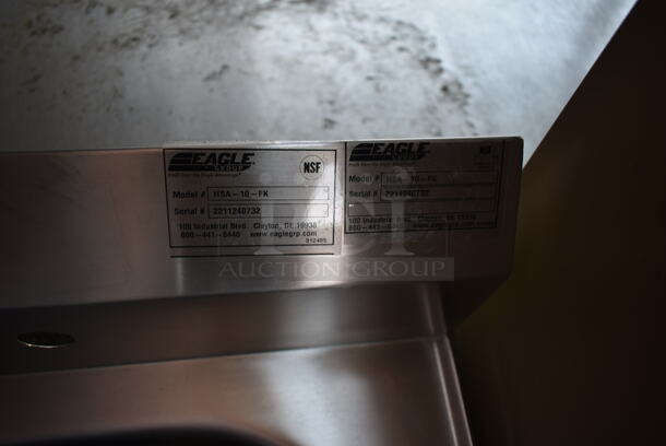 BRAND NEW SCRATCH AND DENT! Eagle HSA-10-FK Stainless Steel Commercial Single Bay Wall Mount Sink. - Image 3 of 5