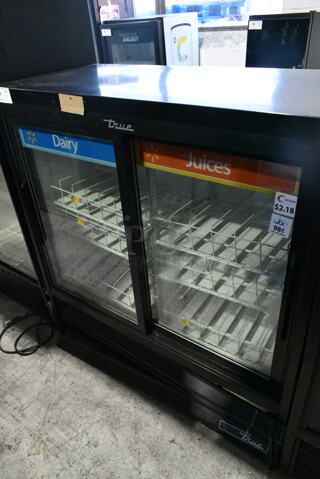 2017 True GDM-41SL-48-HC-LD Metal Commercial 2 Door Reach In Cooler Merchandiser w/ Poly Coated Racks. 115 Volts, 1 Phase. Tested and Working!