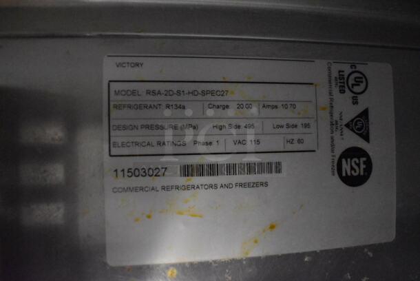 Victory RSA-2D-S1-HD-SPEC27 Stainless Steel Commercial 4 Half Size Door Reach In Cooler on Commercial Casters. 115 Volts, 1 Phase. 52x35x84. Tested and Working! - Image 5 of 7