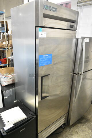 2021 True T-19F-HC Stainless Steel Commercial Single Door Reach In Freezer w/ Poly Coated Racks on Commercial Casters. 115 Volts, 1 Phase. Tested and Working!