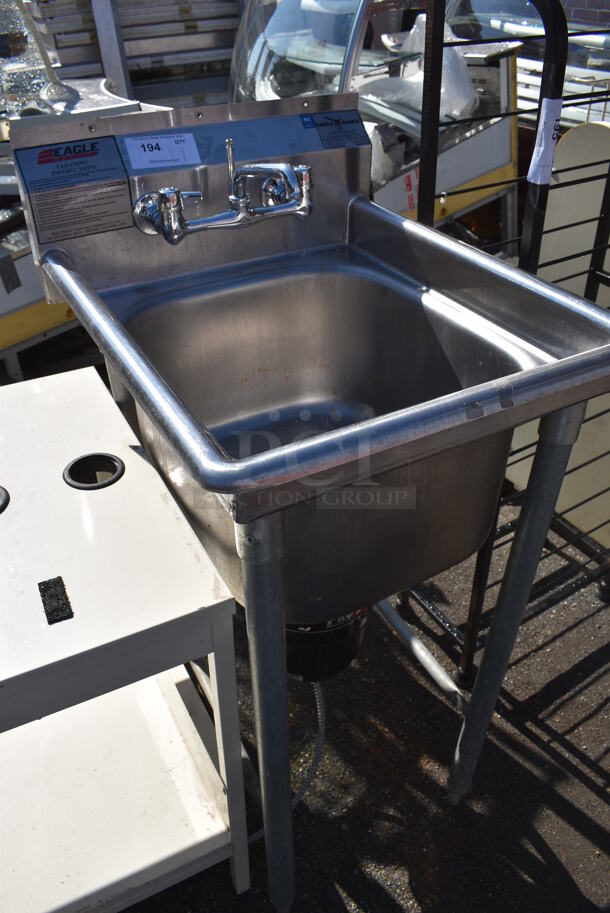 Eagle Stainless Steel Commercial Single Bay Sink w/ Insinkerator Garbage Disposal, Faucet and Handles. 22x26x44.5 - Image 2 of 6
