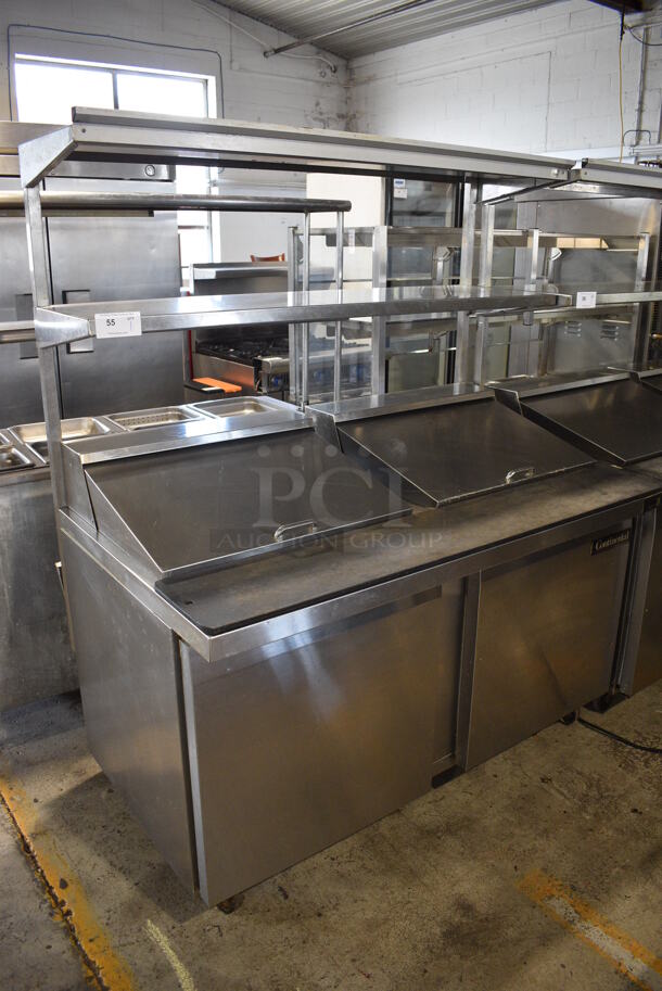 Continental Model SW60-24M Stainless Steel Commercial Sandwich Salad Prep Table Bain Marie Mega Top Bain Marie w/ 2 Over Shelves on Commercial Casters. 115 Volts, 1 Phase. 60x36x72. Tested and Working!