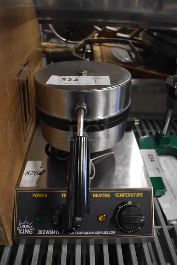 BRAND NEW IN BOX! Carnival King 382WSM11 Stainless Steel Commercial Countertop Non-Stick Single Waffle Maker with Timer. 120 Volts, 1 Phase. 10x20x12. Tested and Working! - Image 1 of 7