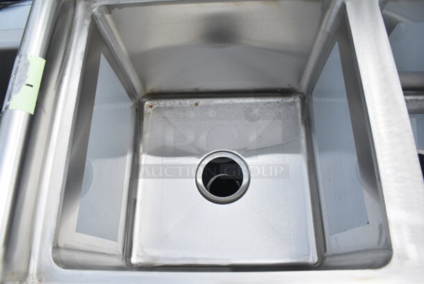 2 BRAND NEW SCRATCH AND DENT! Regency 600S31515 54" 16-Gauge Stainless Steel Three Compartment Commercial Sink with Galvanized Steel Legs and without Drainboards - 15" x 15" x 12" Bowls. No Legs. 2 Times Your Bid!  - Image 7 of 9