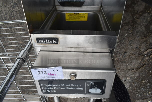 Perlick Stainless Steel Commercial Single Bay Sink w/ Faucet, Handles and Side Splash Guards. Missing 1 Leg.  - Image 2 of 5