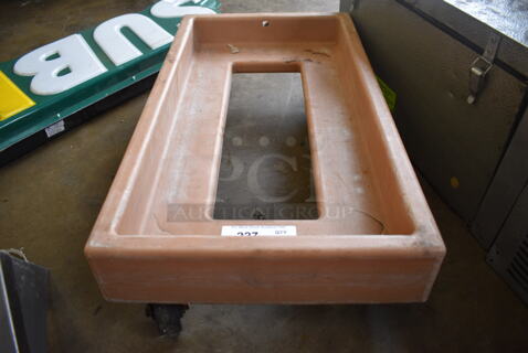 Tan Poly Dish Caddy Dolly on Commercial Casters. 16x29x8.5