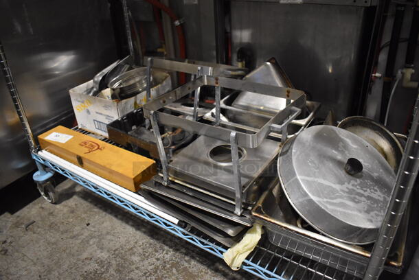 ALL ONE MONEY! Tier Lot of Various Items Including Chafing Dish Frames, Brew Basket, Utensils and Pig Tail Food Flipper  - Image 2 of 7