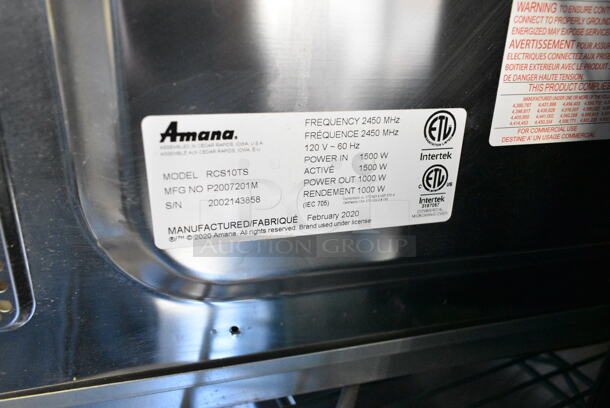 2020 Amana RCS10TS Stainless Steel Commercial Countertop Microwave Oven. 120 Volts, 1 Phase.  - Image 4 of 5