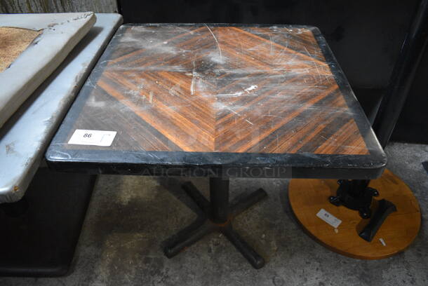Wood Pattern Tabletop on Black Metal Table Base. 30x30x29