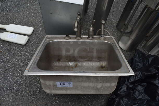 Stainless Steel Single Bay Sink w/ Faucet and Handles. 25x22x21