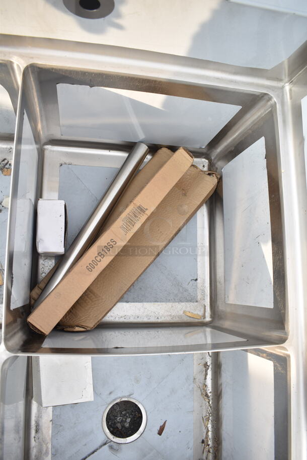 BRAND NEW SCRATCH AND DENT! Regency 600S3181818C Stainless Steel Commercial 3 Bay L Shaped Sink w/ Dual Drain Board. No Legs. Bays 18x18x14. Drain Boards 16x19.5 - Image 6 of 10