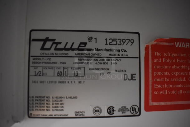 True T-72 3 Door Stainless Steel Cooler w/ Shelves On Commercial Casters. 115 Volt 1 Phase. Tested and Working! - Image 7 of 8