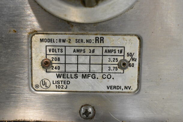 Wells RW-2 Stainless Steel Commercial  2 Drawer Warming Drawer. 208/240 Volts.  - Image 4 of 5