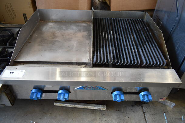 Prince Castle FHP36-18-1-.5RB Stainless Steel Commercial Countertop Natural Gas Powered Flat Top Griddle and Charbroiler.  - Image 1 of 6