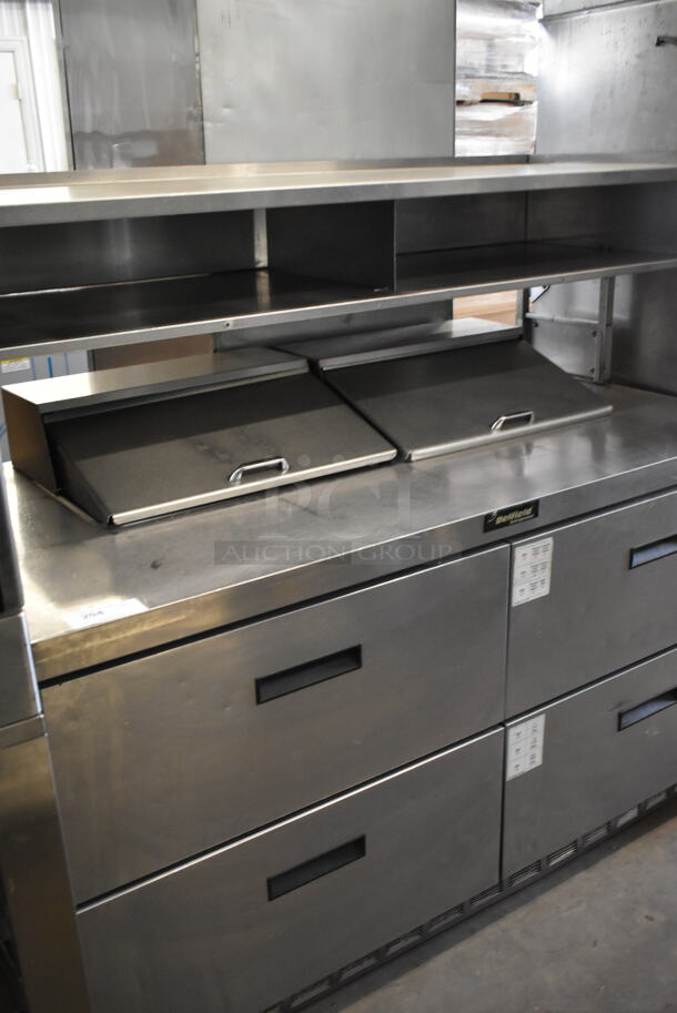 Delfield Stainless Steel Commercial Sandwich Salad Prep Table Bain Marie Mega Top w/ Over Shelf on Commercial Casters. 115 Volts, 1 Phase. Tested and Powers On But Does Not Get Cold - Image 2 of 10