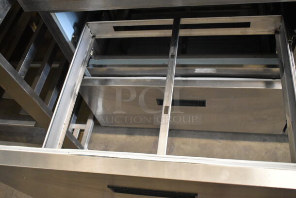Delfield Stainless Steel Commercial Sandwich Salad Prep Table Bain Marie Mega Top w/ Over Shelf on Commercial Casters. 115 Volts, 1 Phase. Tested and Powers On But Does Not Get Cold - Image 7 of 10