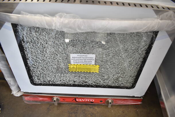 BRAND NEW SCRATCH AND DENT! Avantco 177CO28M Stainless Steel Commercial Countertop Electric Powered Half Size Convection Oven. See Pictures for Glass Damage. 208/240 Volts, 1 Phase.  - Image 3 of 5