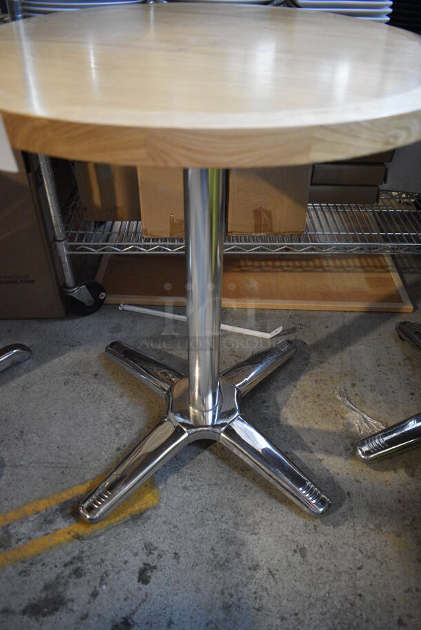 Wood Pattern Round Dining Table on Metal Table Base. Stock Picture - Cosmetic Condition May Vary. 24x24x29.5 - Image 3 of 4
