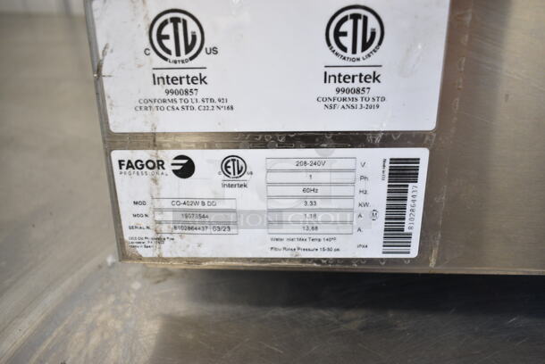2023 Fagor CO-402W B DD Stainless Steel Commercial Undercounter Glass Washer. 208-240 Volts, 1 Phase.  - Image 9 of 9