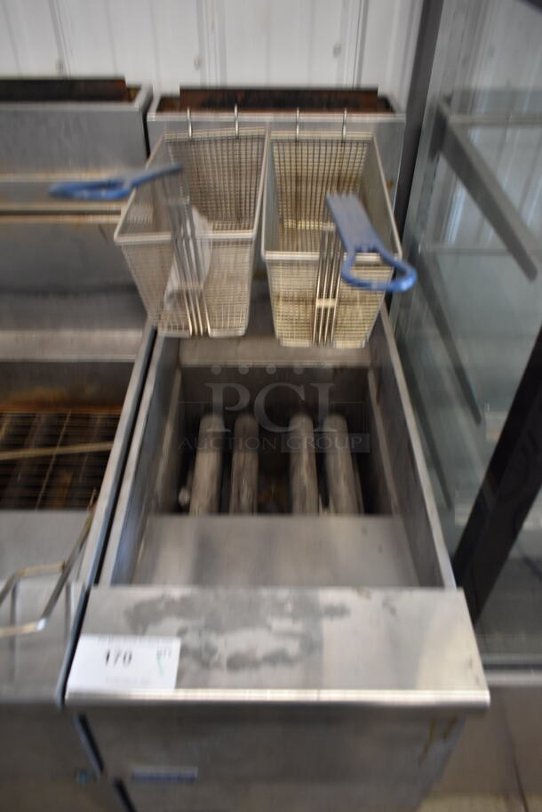 2015 Pitco Frialator SG14 Stainless Steel Commercial Floor Style Natural Gas Powered Deep Fat Fryer w/ 2 Metal Fry Baskets. 110,000 BTU. - Image 2 of 5