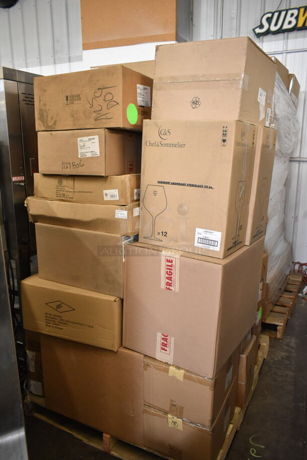 PALLET LOT of 40 BRAND NEW Boxes Including FJ037 Cabernet Wine Glasses, Rosenthal Sambonet 10304228 Dishes, 10192552 Cocktail Glasses, CSFP10 Frying Pans, CSS-6507 Fry Pans, DX430061 Heritage Stackable Cranberry Bowl, 2 Box Steelite HL15400 Platter Oval Dish, 10273860 Tortilla Warmer, 10301028 Blonde Serving Tray, Sambonet Glasses, RVPC1131 Dishes, 3 Box Pasabahce Glasses, GI Metal AC-APM Pizza Peel Holder, Carlisle 604460 Spoons, RAK Porcelain 1000002T Wine Glasses. 40 Times Your Bid! - Image 2 of 12