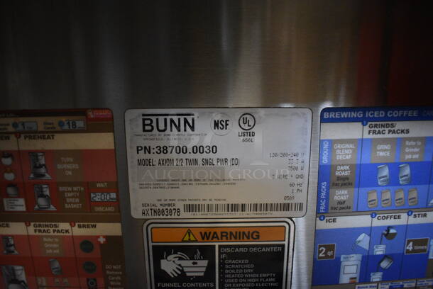 Bunn Model AXIOM 2/2 TWIN Stainless Steel Commercial Countertop 4 Burner Coffee Machine. 120/208-240 Volts, 1 Phase. 16x18x23 - Image 3 of 5