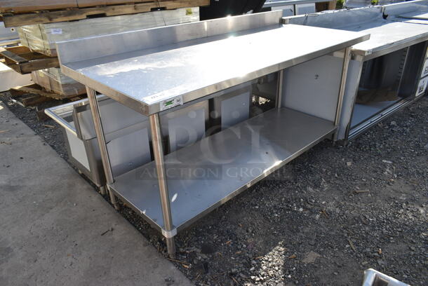 BRAND NEW SCRATCH AND DENT! Regency 600TSB3072S Stainless Steel Commercial Work Table w/ Back Splash and Under Shelf.  - Image 3 of 4