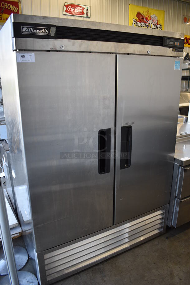 BlueAir BSR49 ENERGY STAR Stainless Steel Commercial 2 Door Reach In Cooler w/ Poly Coated Racks and Commercial Casters. 115 Volts, 1 Phase. 54x32x78. Tested and Working! - Image 3 of 7