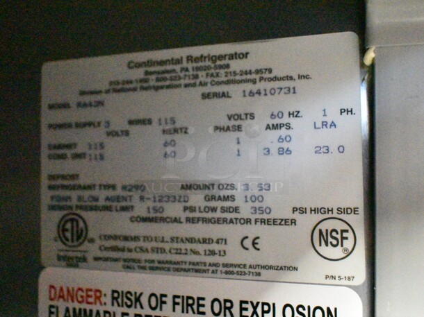 BRAND NEW! 2024 Continental RA43N Stainless Steel Commercial Undercounter Cooler on Commercial Casters. 115 Volts, 1 Phase. Tested and Working! - Image 8 of 9