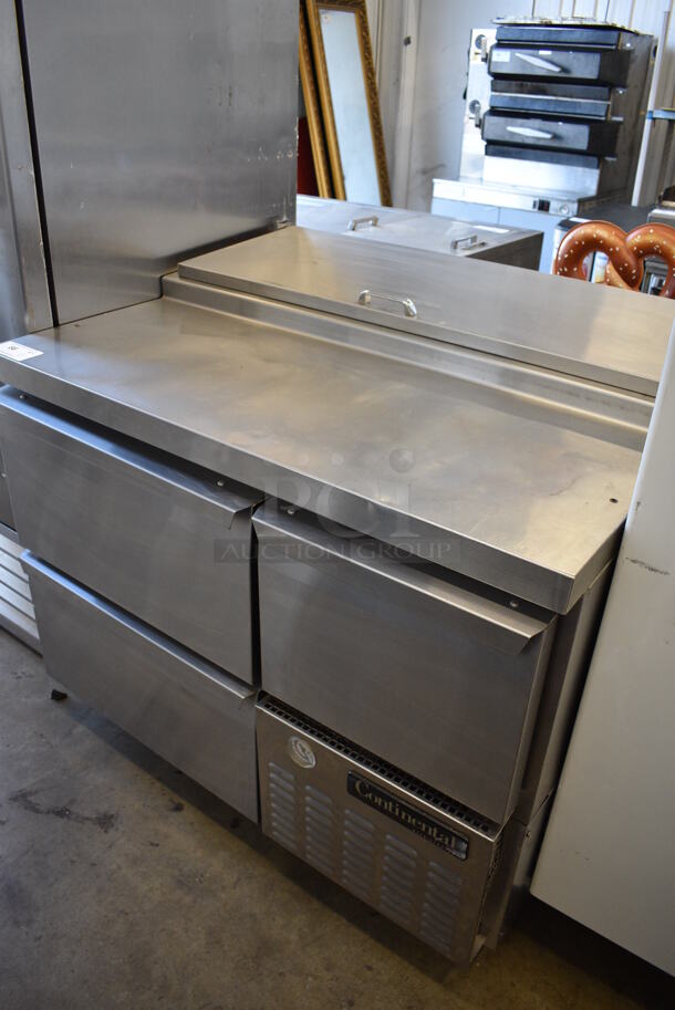 Continental Stainless Steel Commercial Prep Table w/ 3 Drawers on Commercial Casters. 43x35x39. Tested and Powers On But Does Not Get Cold - Image 2 of 7