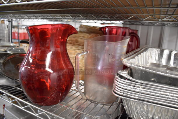 ALL ONE MONEY! Tier Lot of Various Items Including Metal Lids, Bread Baskets and Poly Pitcher - Image 5 of 7