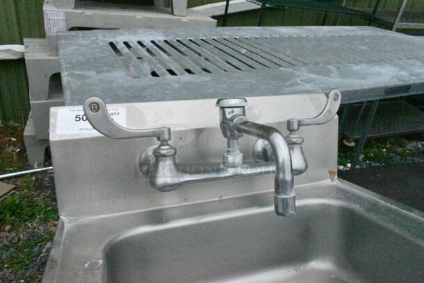 Stainless Steel Single Bay Wall Mount Sink w/ Faucet and Handles.  - Image 3 of 6