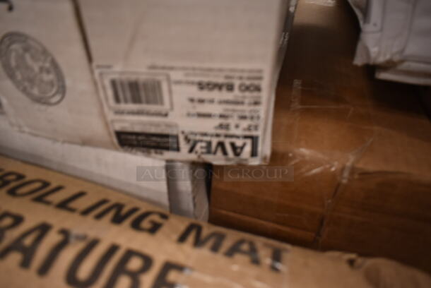 PALLET LOT of 30 BRAND NEW Boxes Including 600TWMS1648 16" x 48" Stainless Steel Tubular Wall Mounted Shelf, 500CC9 Choice 9 oz. Clear PET Customizable Plastic Squat Cold Cup - 1000/Case, 500TO883 Choice 8" x 8" x 3" Microwaveable 1-Compartment Black / Clear Plastic Hinged Container - 100/Case, CHoice 12 oz Deli Container, 12 oz Foam Bowls, 5013339XXH Lavex Pro 33 Gallon 2.5 Mil 33" x 39" Low Density Heavy-Duty Industrial Contractor Black Trash Bag Can Liner - 100/Case, 395RP09 EcoChoice Compostable Sugarcane / Bagasse 9" Plate - 500/Case, 127CH32F Choice 32 oz. Clear RPET Tall Hinged Deli Container with Domed Lid - 200/Case, Choice 8 Quart Full Size Folding Chafer. 30 Times Your Bid! - Image 9 of 12