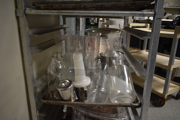 Metal Commercial Pan Transport Rack w/ Contents on Commercial Casters. (dish room) - Image 3 of 6