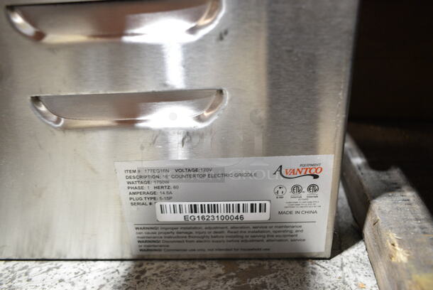 BRAND NEW SCRATCH AND DENT! Avantco 177EG16N Stainless Steel Commercial 16" Electric Countertop Griddle. 120 Volts, 1 Phase.  - Image 7 of 7
