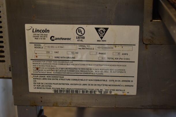 2 2016 Lincoln Impinger 1132-002-U-K1841 Stainless Steel Commercial Electric Powered Conveyor Pizza Oven on Commercial Casters. 208 Volts, 3 Phase. 2 Times Your Bid! - Image 8 of 10