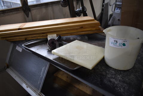 ALL ONE MONEY! Lot of Various Items Including Poly Bin, Wooden Boards and Cutting Board