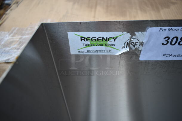 BRAND NEW SCRATCH AND DENT! Regency 600SMFSS21LR 16-Gauge 304 Stainless Steel Floor Mounted Mop Sink with Left and Right Side Splash Guards - 22" x 21 3/8" x 10" Bowl.  - Image 4 of 4