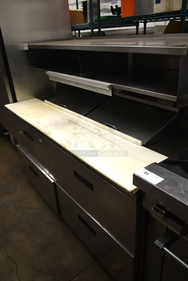 2011 Delfield UCD4464N-12-DD5 Stainless Steel Commercial Sandwich Salad Prep Table Bain Marie Mega Top w/ 4 Drawers and Over Shelf. 115 Volts, 1 Phase. Tested and Working! - Image 1 of 8
